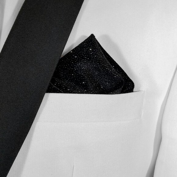 New - Men's Sparkle Black Velvet Pocket Square Insert - Pre-Folded - Picture 3 of 7